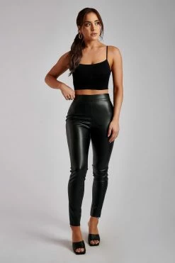 WNT Shayla Skinny Faux Leather Split Pant - Black