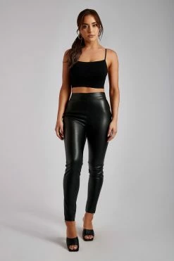 WNT Shayla Skinny Faux Leather Split Pant - Black