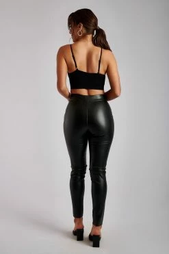 WNT Shayla Skinny Faux Leather Split Pant - Black