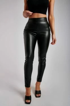 WNT Shayla Skinny Faux Leather Split Pant - Black