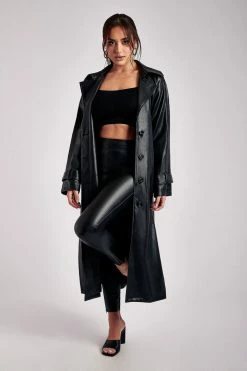 WNG Stassie Faux Leather Belted Trench Coat - Black Coats & Jackets