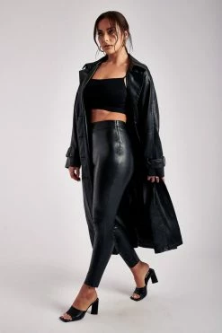 WNG Stassie Faux Leather Belted Trench Coat - Black Coats & Jackets