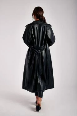 WNG Stassie Faux Leather Belted Trench Coat - Black Coats & Jackets