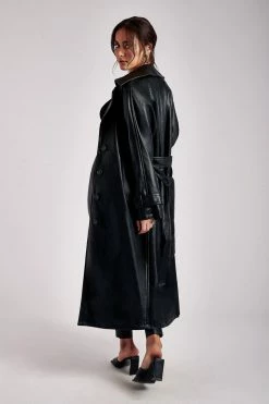 WNG Stassie Faux Leather Belted Trench Coat - Black Coats & Jackets
