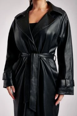 WNG Stassie Faux Leather Belted Trench Coat - Black Coats & Jackets