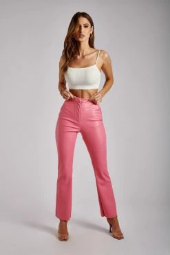 WNT Tyra Straight Leg Faux Leather Pants - Pink