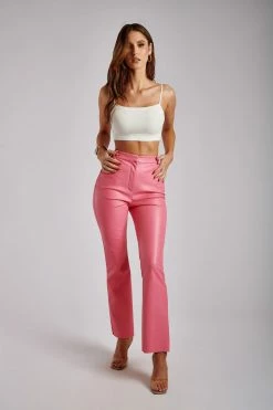 WNT Tyra Straight Leg Faux Leather Pants - Pink