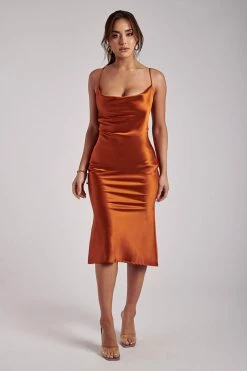 WNT DRESSES Tabitha Cowl Neck Midi Dress - Burnt Orange