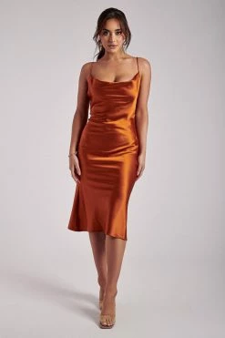 WNT DRESSES Tabitha Cowl Neck Midi Dress - Burnt Orange