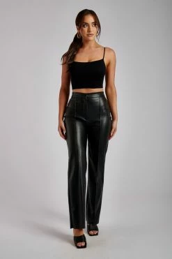 WNT Two Piece Sets Scout Faux Leather Piped Pants - Black