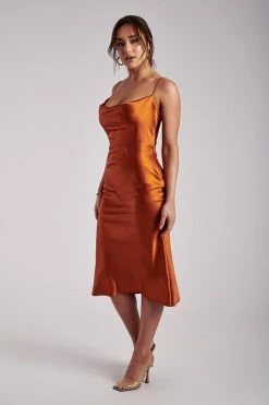 WNT DRESSES Tabitha Cowl Neck Midi Dress - Burnt Orange