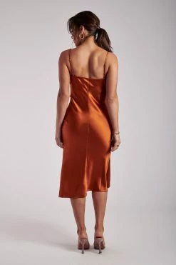 WNT DRESSES Tabitha Cowl Neck Midi Dress - Burnt Orange