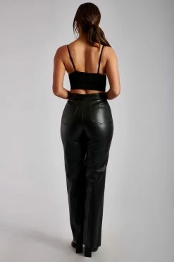 WNT Two Piece Sets Scout Faux Leather Piped Pants - Black
