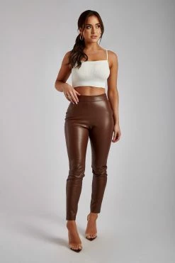WNT Shayla Skinny Faux Leather Split Pant - Chocolate