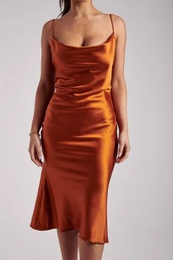 WNT DRESSES Tabitha Cowl Neck Midi Dress - Burnt Orange