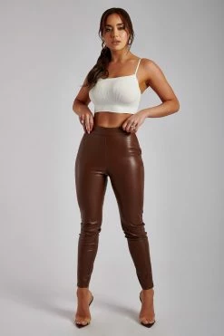 WNT Shayla Skinny Faux Leather Split Pant - Chocolate 16 WNT Shayla Skinny Faux Leather Split Pant - Chocolate