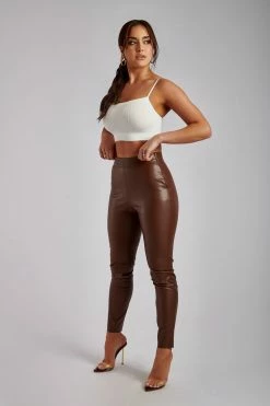 WNT Shayla Skinny Faux Leather Split Pant - Chocolate 15 WNT Shayla Skinny Faux Leather Split Pant - Chocolate
