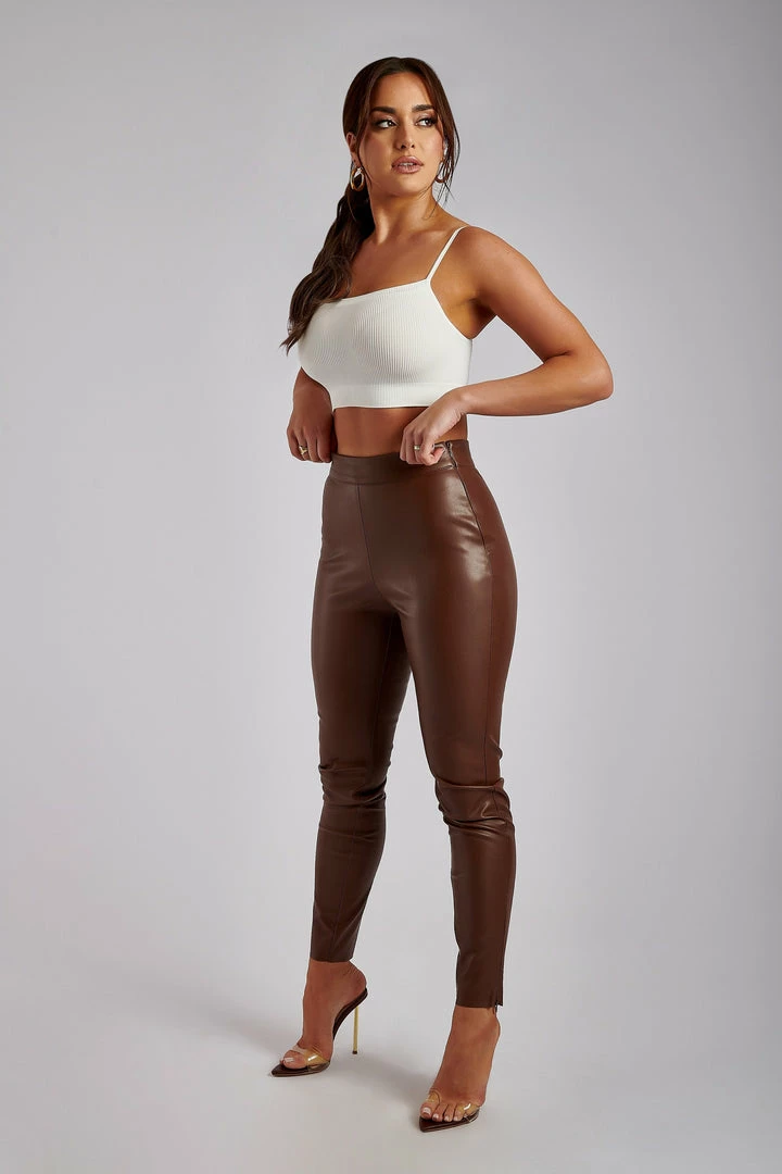 WNT Shayla Skinny Faux Leather Split Pant - Chocolate 7 WNT Shayla Skinny Faux Leather Split Pant - Chocolate