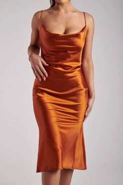 WNT DRESSES Tabitha Cowl Neck Midi Dress - Burnt Orange