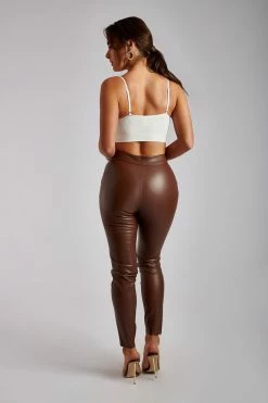 WNT Shayla Skinny Faux Leather Split Pant - Chocolate 11 WNT Shayla Skinny Faux Leather Split Pant - Chocolate