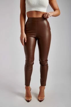 WNT Shayla Skinny Faux Leather Split Pant - Chocolate 10 WNT Shayla Skinny Faux Leather Split Pant - Chocolate