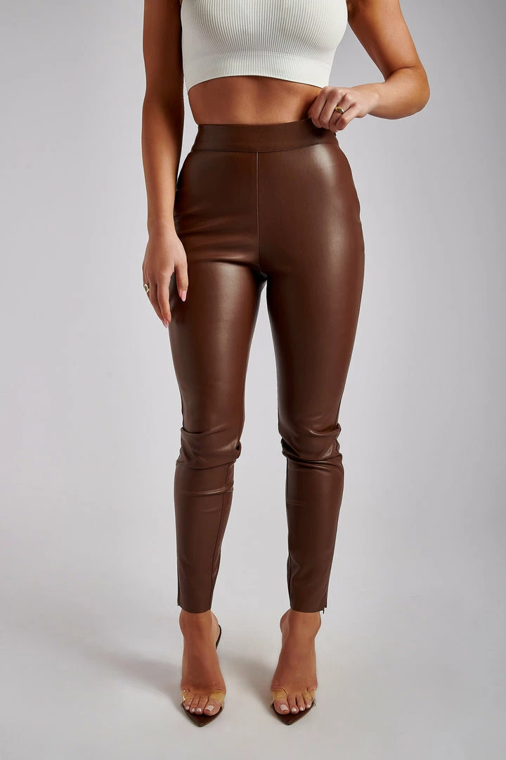 WNT Shayla Skinny Faux Leather Split Pant - Chocolate 2 WNT Shayla Skinny Faux Leather Split Pant - Chocolate