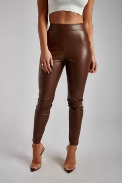 WNT Shayla Skinny Faux Leather Split Pant - Chocolate 17 WNT Shayla Skinny Faux Leather Split Pant - Chocolate