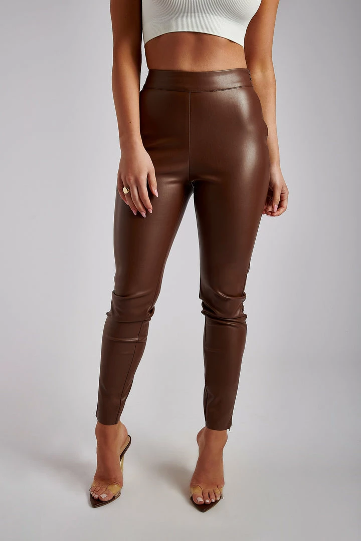 WNT Shayla Skinny Faux Leather Split Pant - Chocolate 9 WNT Shayla Skinny Faux Leather Split Pant - Chocolate
