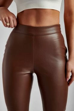 WNT Shayla Skinny Faux Leather Split Pant - Chocolate 12 WNT Shayla Skinny Faux Leather Split Pant - Chocolate