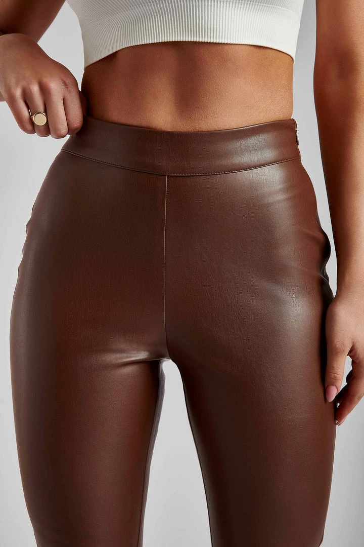 WNT Shayla Skinny Faux Leather Split Pant - Chocolate 4 WNT Shayla Skinny Faux Leather Split Pant - Chocolate