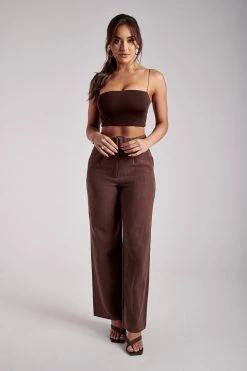 WNT All Bottoms Bronte Linen Belted Trousers - Chocolate