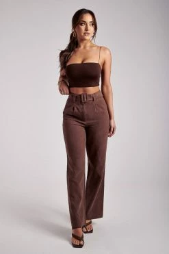 WNT All Bottoms Bronte Linen Belted Trousers - Chocolate