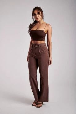 WNT All Bottoms Bronte Linen Belted Trousers - Chocolate