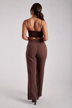 WNT All Bottoms Bronte Linen Belted Trousers - Chocolate