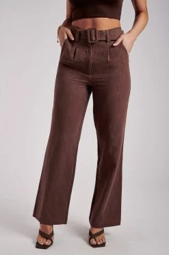 WNT All Bottoms Bronte Linen Belted Trousers - Chocolate