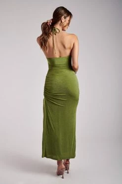 WDN Allison Jersey Ruched Split Maxi Dress - Green DRESSES
