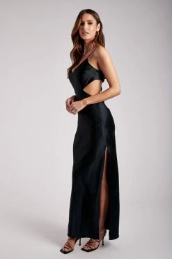 WNT DRESSES Alanis Satin Cut Out Maxi Dress - Black 19 WNT DRESSES Alanis Satin Cut Out Maxi Dress - Black