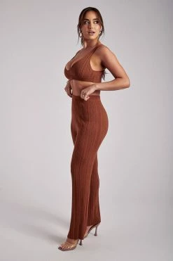 EMS Deanna Wide Leg Knitted Pants - Toffee Two Piece Sets