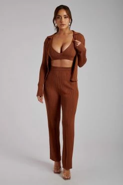 EMS All Tops Tara Knit Button Down Cardigan - Toffee