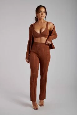 EMS All Tops Tara Knit Button Down Cardigan - Toffee