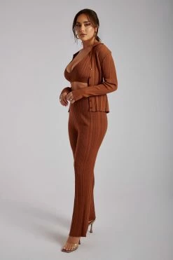 EMS All Tops Tara Knit Button Down Cardigan - Toffee