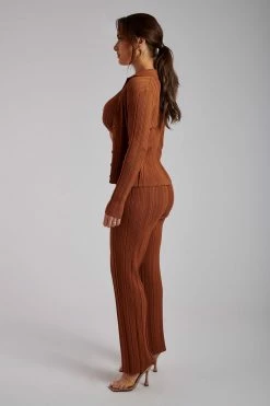 EMS All Tops Tara Knit Button Down Cardigan - Toffee