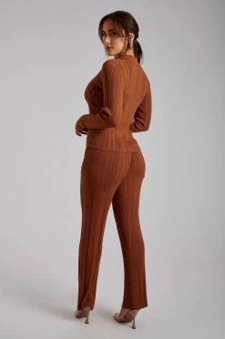 EMS All Tops Tara Knit Button Down Cardigan - Toffee