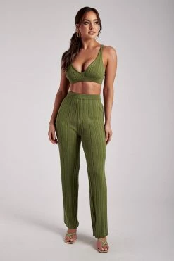 EMS Two Piece Sets Deanna Wide Leg Knitted Pants - Green