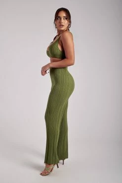 EMS Jillian Ribbed Super Crop Knitted Bralette - Green Two Piece Sets