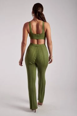 EMS Jillian Ribbed Super Crop Knitted Bralette - Green Two Piece Sets