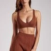 EMS Jillian Ribbed Super Crop Knitted Bralette - Toffee