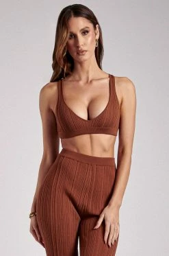 EMS Jillian Ribbed Super Crop Knitted Bralette - Toffee