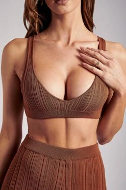 EMS Jillian Ribbed Super Crop Knitted Bralette - Toffee