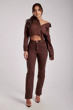 EMS Pia Split Side Wide Leg Jean - Chocolate All Bottoms